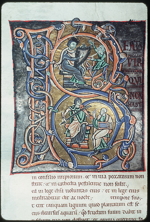 Bible - David jouant de la harpe, danseur et musiciens