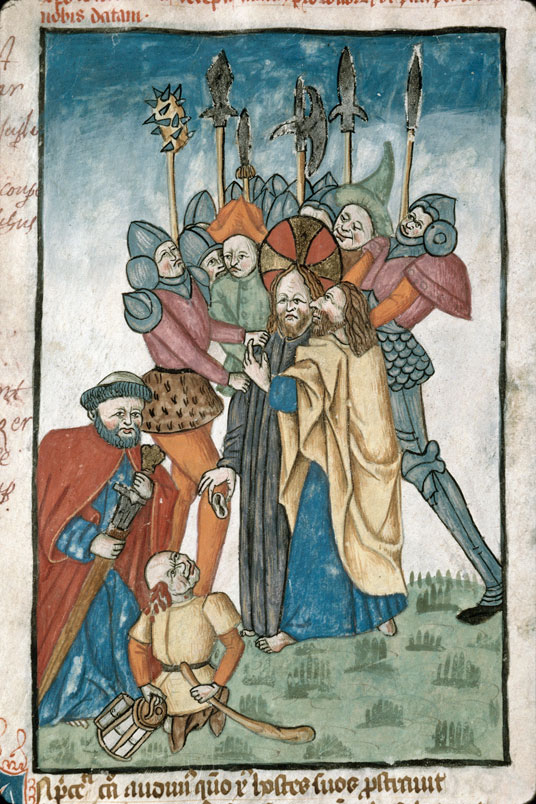 Speculum humanae salvationis - Baiser de Judas et essorillage de Malchus