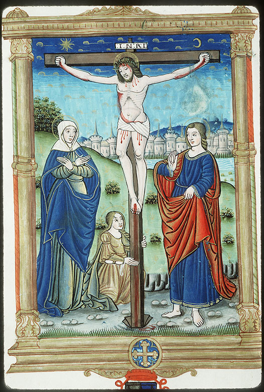 Bénédictionnaire à l'usage de l'abbaye de la Trinité de Vendôme - Christ en croix entre Marie et Jean