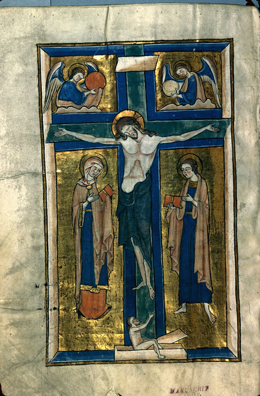 Missel à l'usage de l'abbaye Saint-Remi de Reims - Christ en croix entre Marie et Jean