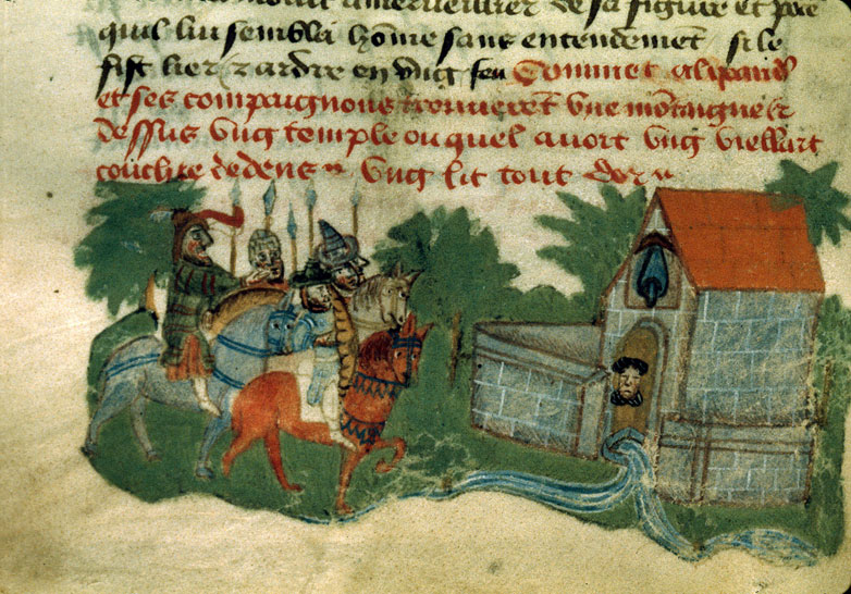 Roman d'Alexandre - Alexandre arrivant au temple du vieillard au lit d'or