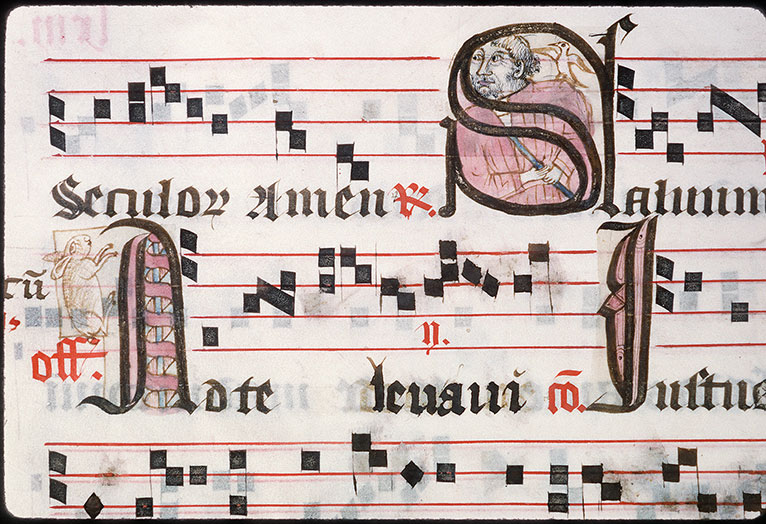 Graduel à l'usage de l'abbaye de la Trinité de Vendôme (?) - Homme, un oiseau sur l'épaule