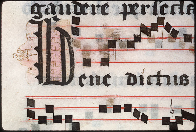 Graduel à l'usage de l'abbaye de la Trinité de Vendôme (?) - Tête d'homme, un oiseau à la bouche