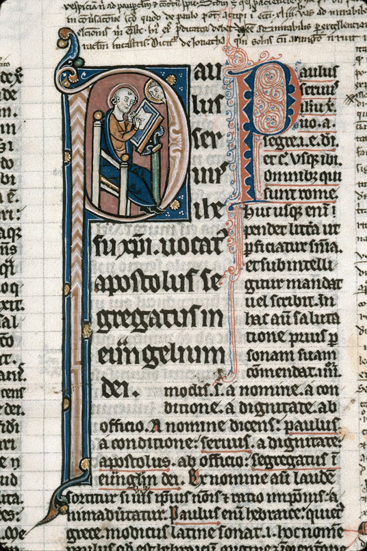 Bible glosée (partie de) - Saint Paul écrivant, inspiré par Dieu