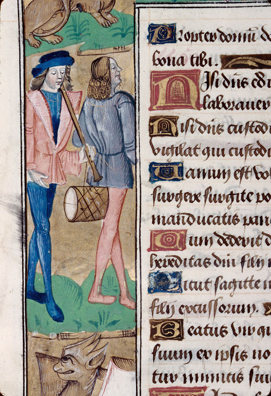 Heures à l'usage d'Amiens - Bûcheron;Homme tirant à l'arc;Hybrides zoomorphes;Musiciens;Oiseau_1