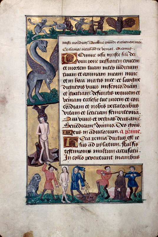 Heures à l'usage d'Amiens - Chauve-souris;Hybride zoomorphe;Singes barattant et mangeant_1