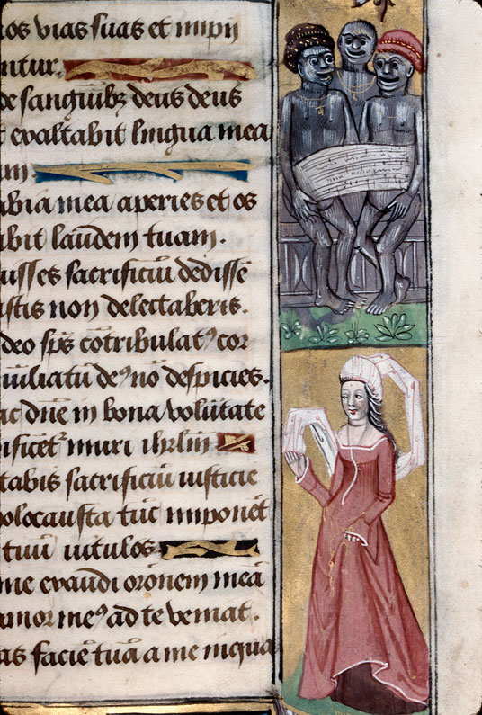 Heures à l'usage d'Amiens - Femme;Hybride zoomorphe;Singes chantant;Visage_1