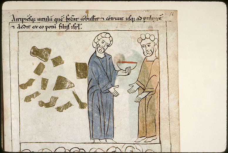 Bible en images - Moïse faisant boire au peuple de l'eau avec de la poudre du veau d'or