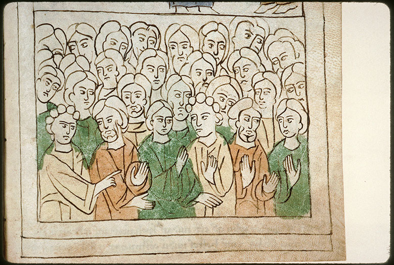Bible en images - Moïse faisant boire au peuple de l'eau avec de la poudre du veau d'or_1