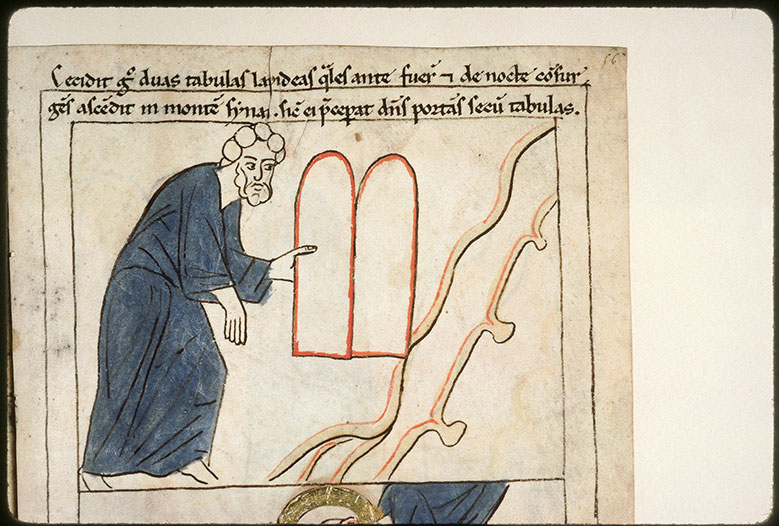 Bible en images - Moïse gravissant le Sinaï avec deux tables pour la Loi