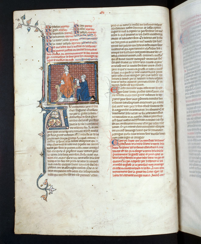 Bible historiale - Pierre le Mangeur remettant son ouvrage à Guillaume aux Blanches Mains_1
