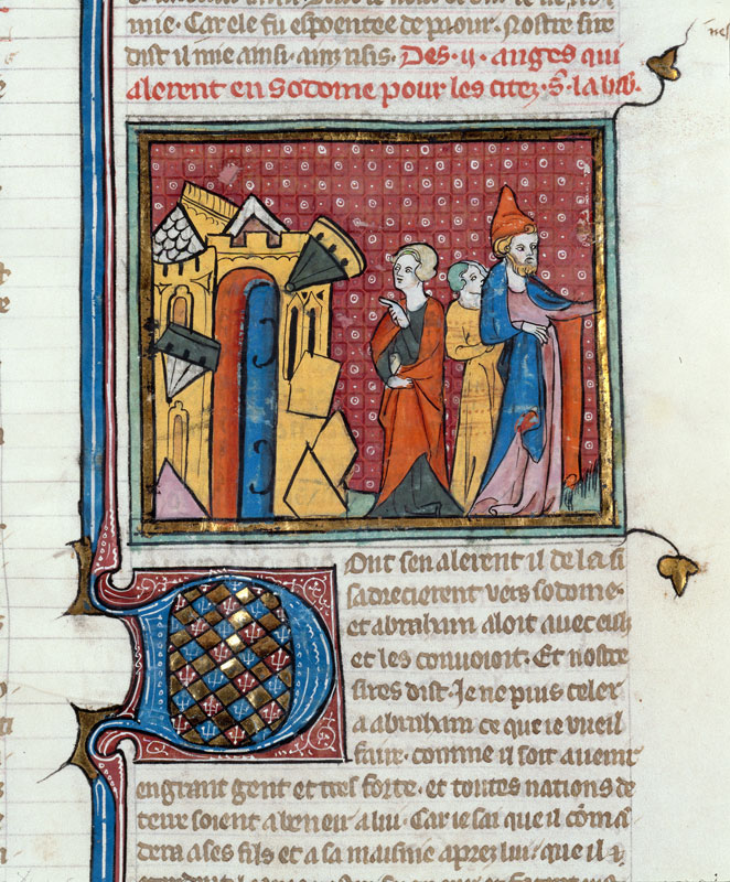 Bible historiale - Destruction de Sodome/Lot et sa famille quittant Sodome