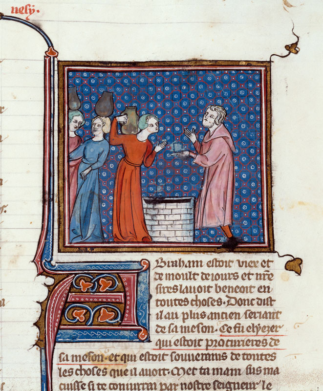 Bible historiale - Rébecca donnant à boire à Eliézer