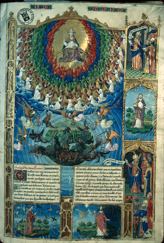 Cité de Dieu - Anges (Les)/Création des anges/Création du ciel/Dieu en majesté entouré d'anges/Saint Augustin