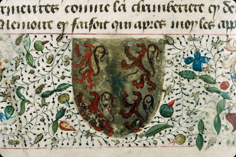 Pèlerinage de vie humaine - Page décorée, avec armes (à identifier)