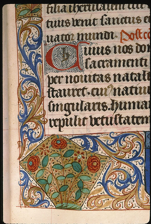 Missel à l'usage de l'abbaye Sainte-Geneviève de Paris - Page décorée, avec armes de Philippe Cousin