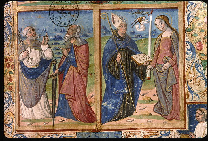 Missel à l'usage de l'abbaye Sainte-Geneviève de Paris - Saint Germain d'Auxerre et sainte Geneviève;Saint Pierre et saint Paul