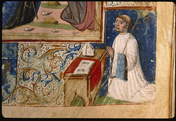 Missel à l'usage de l'abbaye Sainte-Geneviève de Paris - Philippe Cousin, abbé de Sainte-Geneviève, en prière