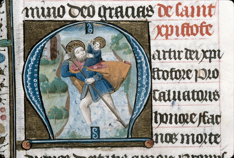 Heures à l'usage de Troyes (?) - Saint Christophe portant l'Enfant Jésus