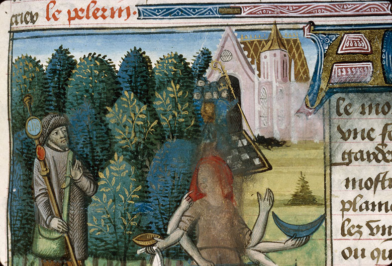 Pèlerinage de vie humaine - Pèlerin apercevant une église près d'un échiquier (Le);Pèlerin et Convoitise (Le)_1