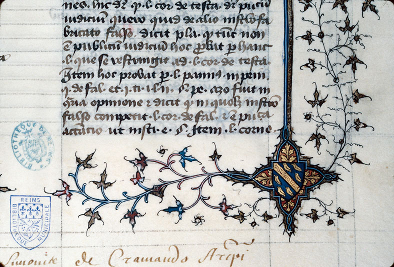 Digestum vetus - Page décorée, avec armes de Simon de Cramaud_0