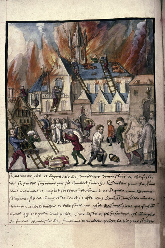 Recueil des antiquités de Valenciennes - Incendie de l'église Saint-Jean de Valenciennes