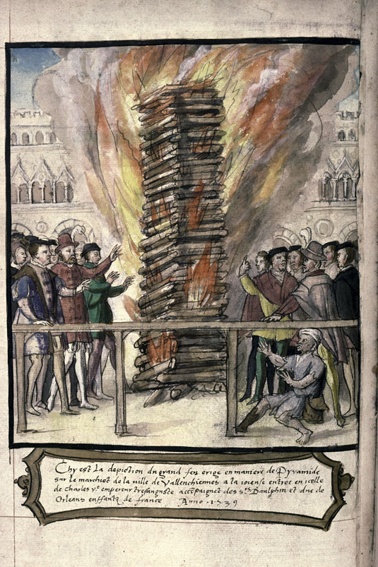 Recueil des antiquités de Valenciennes - Feu festif pour l'entrée de Charles Quint à Valenciennes