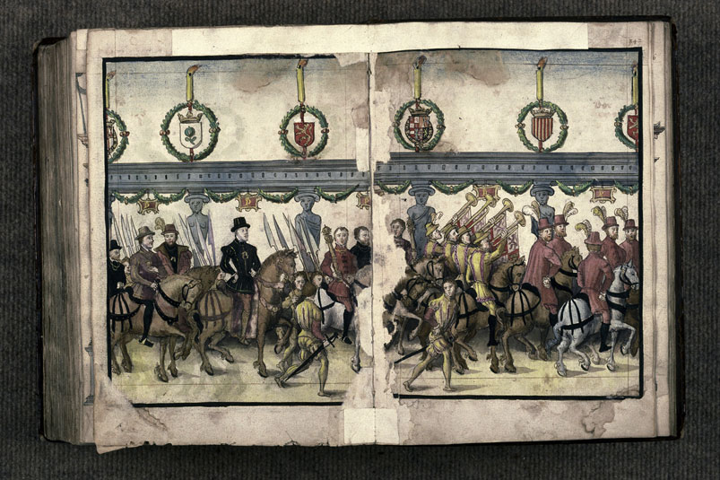 Recueil des antiquités de Valenciennes - Cortège de l'entrée de Philippe II à Valenciennes
