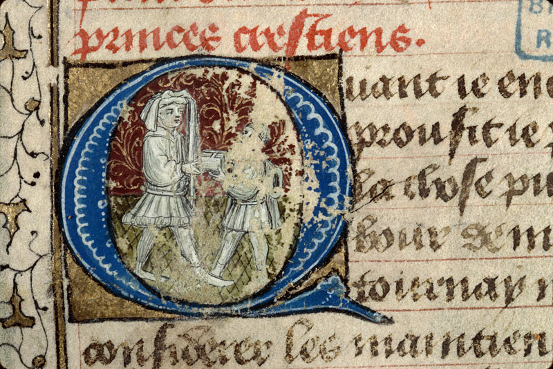 Cas des nobles hommes et femmes (Des) - Messager remettant l'ouvrage de Boccace à Mainardo Cavalcanti