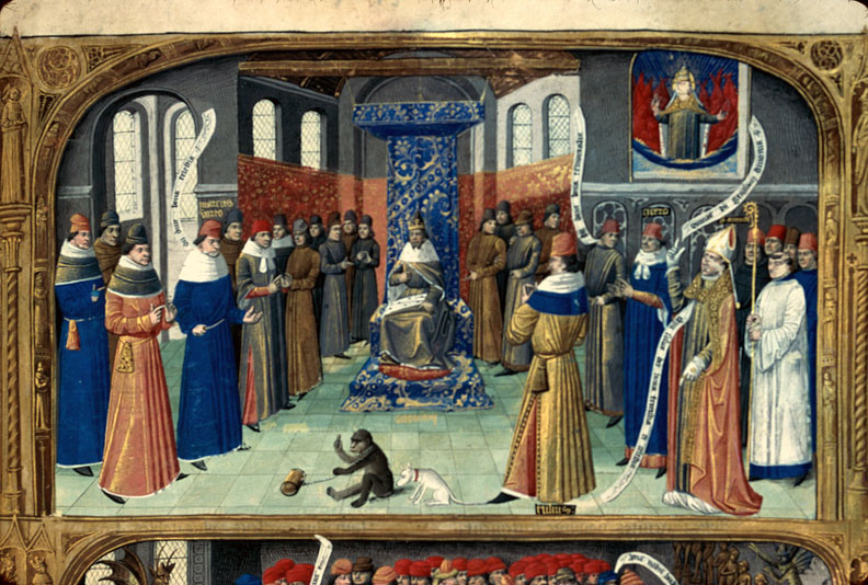 Cité de Dieu - Auguste assistant à une dispute entre Varron, Cicéron et Augustin