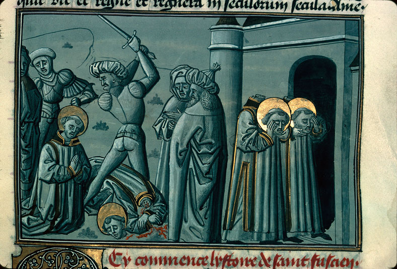 Légende dorée - Décollation de saint Fuscien et de saint Victoric/Saint Fuscien et saint Victoric marchant en portant leur tête