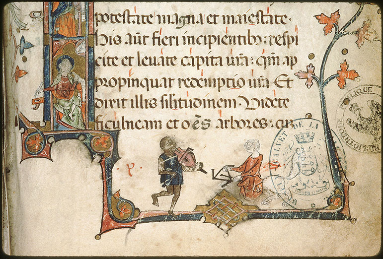 Evangéliaire - Ange musicien;Singe et hybride anthropomorphe musiciens_0