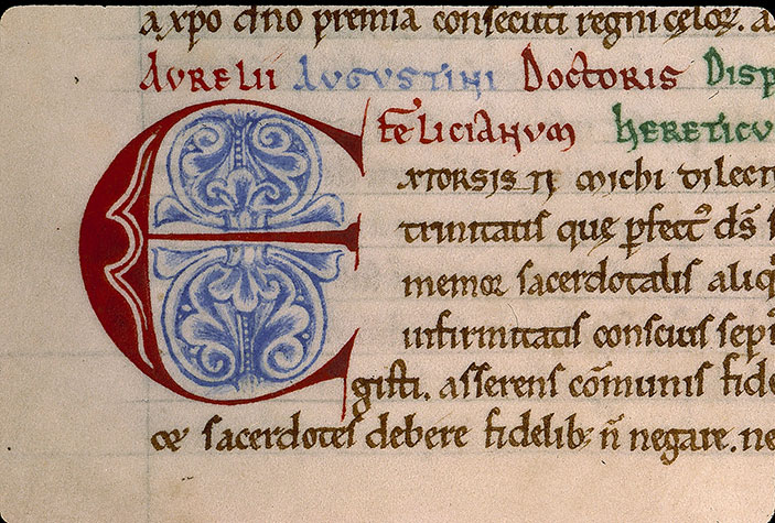Recueil patristique - Initiale de couleur ornée
