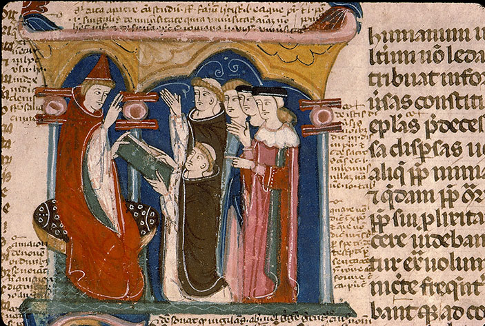 Decretales - Bernard de Compostelle remettant son ouvrage à Grégoire IX_0