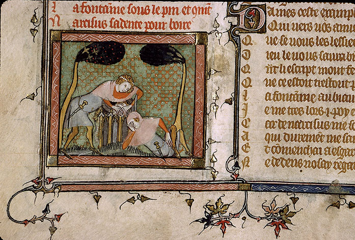 Roman de la Rose - Mort de Narcisse/Narcisse se mirant dans une fontaine