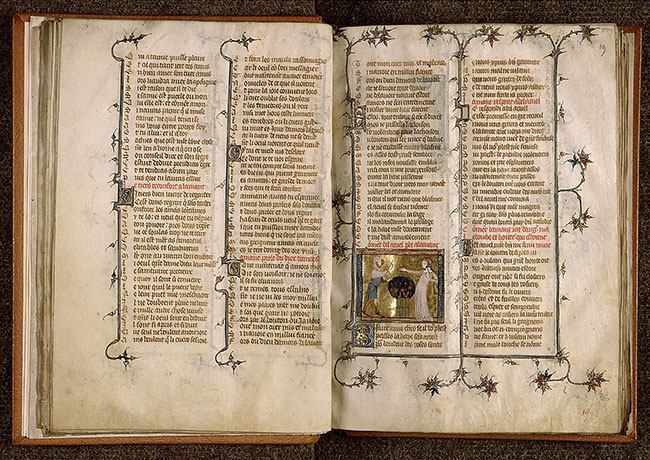 Roman de la Rose - Bel Accueil offrant à l'Amant de traverser la haie de roses_1