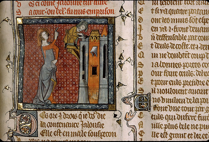 Roman de la Rose - Jalousie faisant construire une tour pour emprisonner Bel Accueil