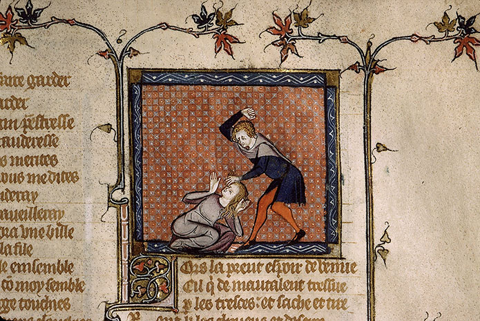 Roman de la Rose - Mari jaloux battant sa femme