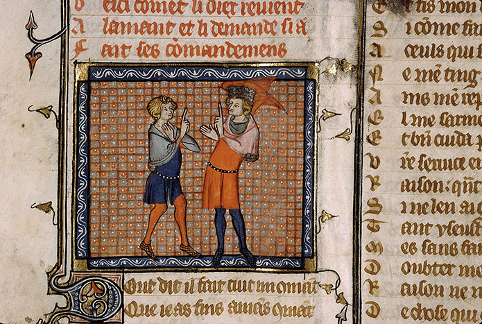 Roman de la Rose - Amour interrogeant l'Amant sur ses commandements