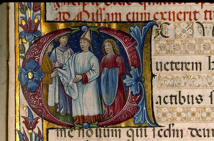 Pontifical romain à l'usage de Lodi (fragment) - Evêque ôtant la tunique