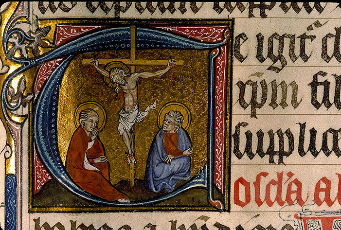 Pontifical à l'usage de Senlis - Christ en croix entre Marie et Jean
