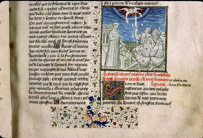 Cas des nobles hommes et femmes (Des) - Boccace s'adressant aux pécheurs, lapidés par un ange_2