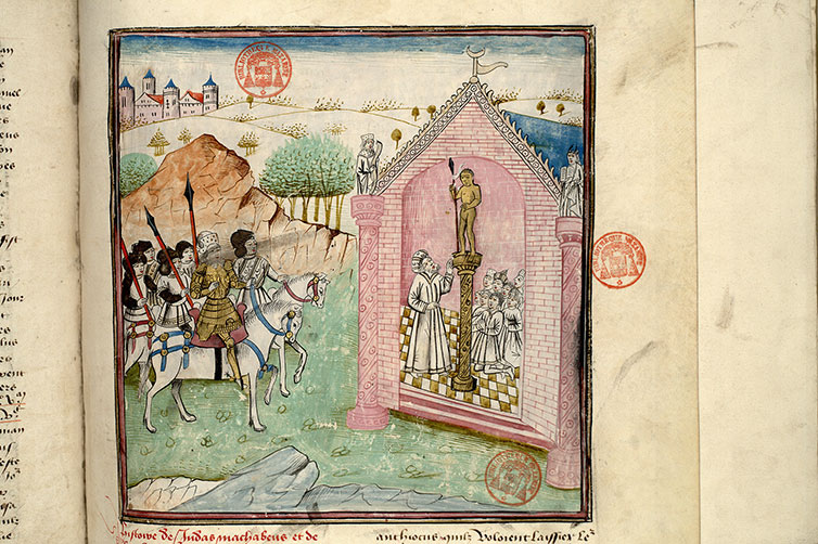 Fleur des histoires - Judas Maccabée devant le Temple de Jérusalem dédié à Jupiter