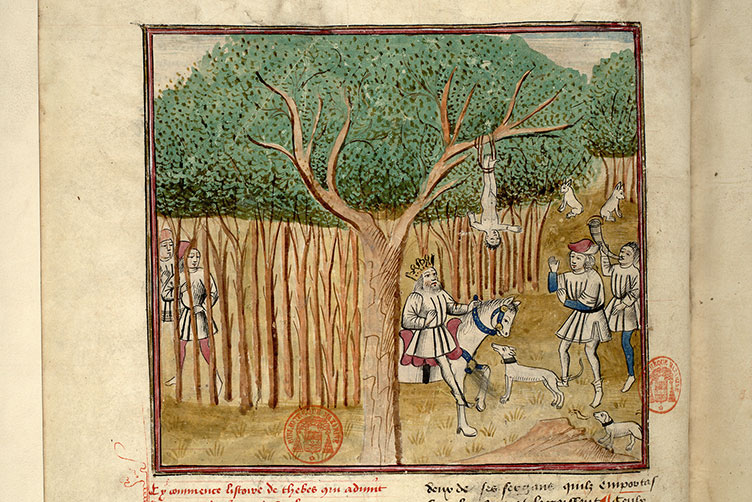 Fleur des histoires - Polybos trouvant Oedipe attaché à un arbre