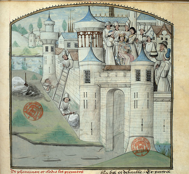 Fleur des histoires - Couronnement de Pharamond dans une ville en cours de fortification