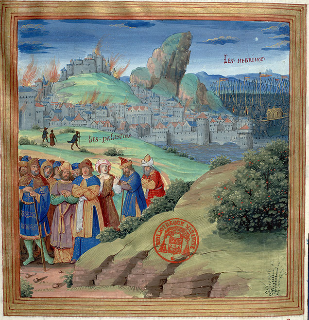 Antiquitates judaicae - Philistins fuyant Ashdod en flammes/Transport de l'Arche d'alliance à Bet-Shémesh