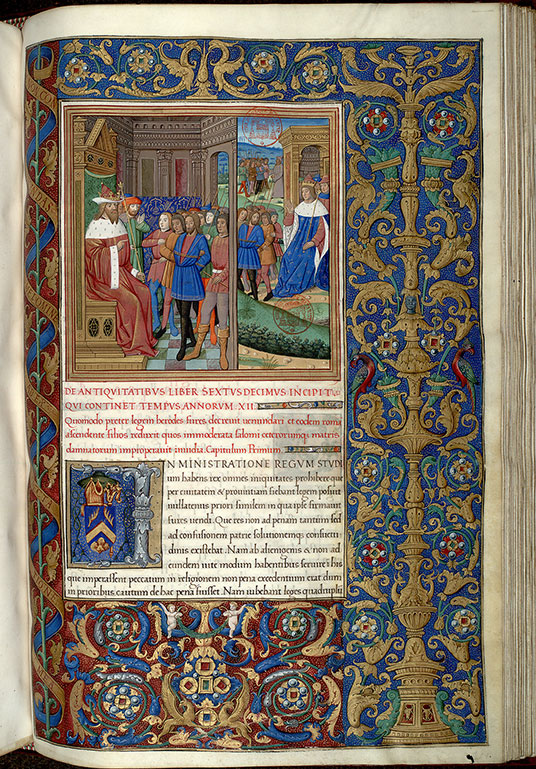Antiquitates judaicae - Page décorée, avec armes ajoutées d'Henri Arnauld et devise_2