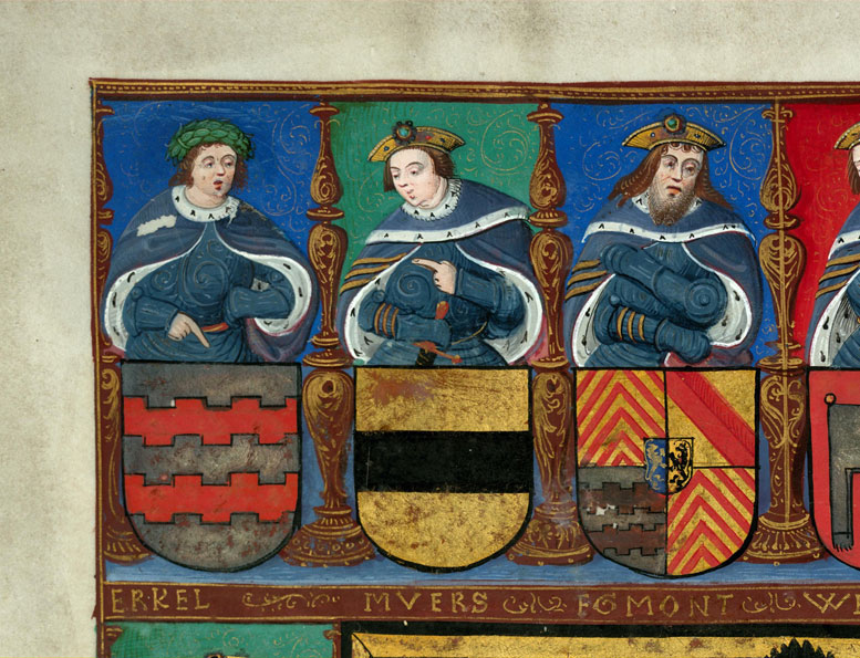 Bible - Armes de Georges d'Egmond, entourées de seize figures avec leurs armes_2