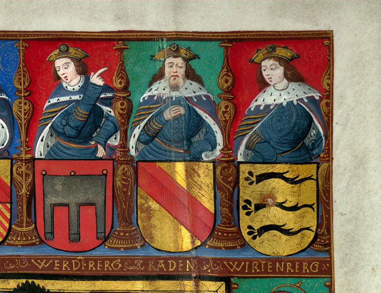 Bible - Armes de Georges d'Egmond, entourées de seize figures avec leurs armes_3