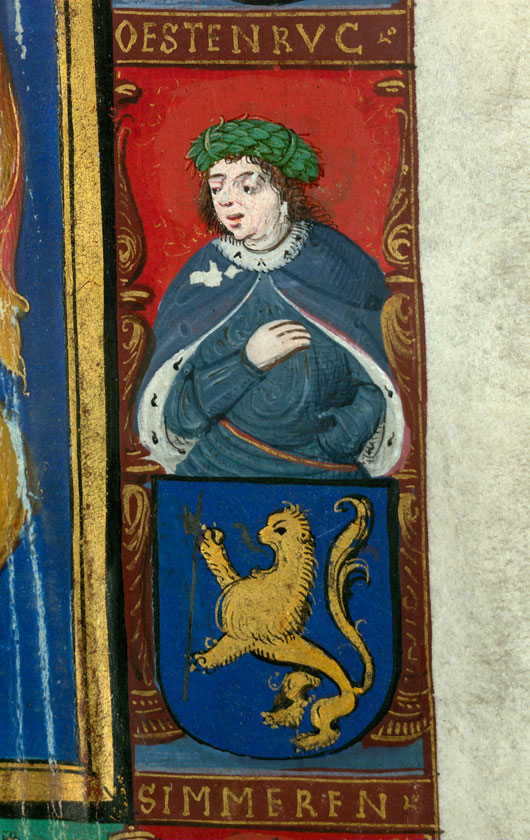 Bible - Armes de Georges d'Egmond, entourées de seize figures avec leurs armes_7